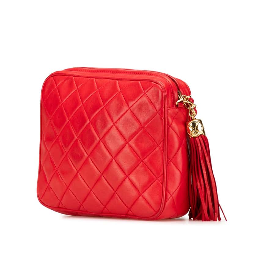 Chanel CC Quilted Lambskin Tassel Camera Bag Red Leather Good condition - Back View
