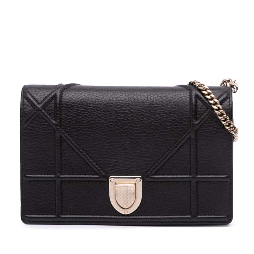 Dior Grained Calfskin Diorama Wallet on Chain Black Leather Good condition - Front View