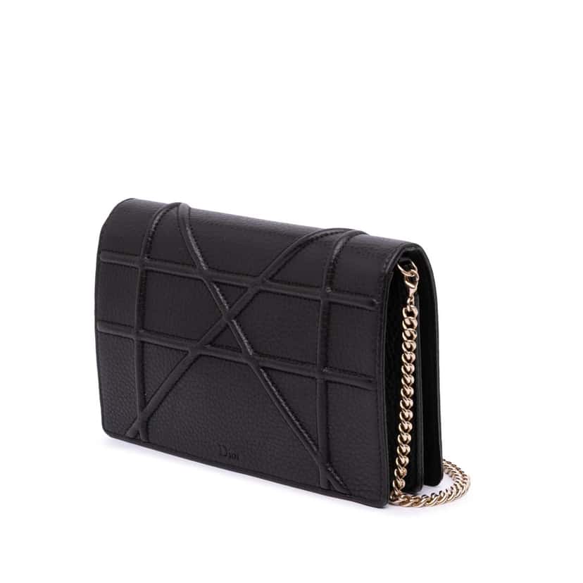 Dior Grained Calfskin Diorama Wallet on Chain Black Leather Good condition - Back View