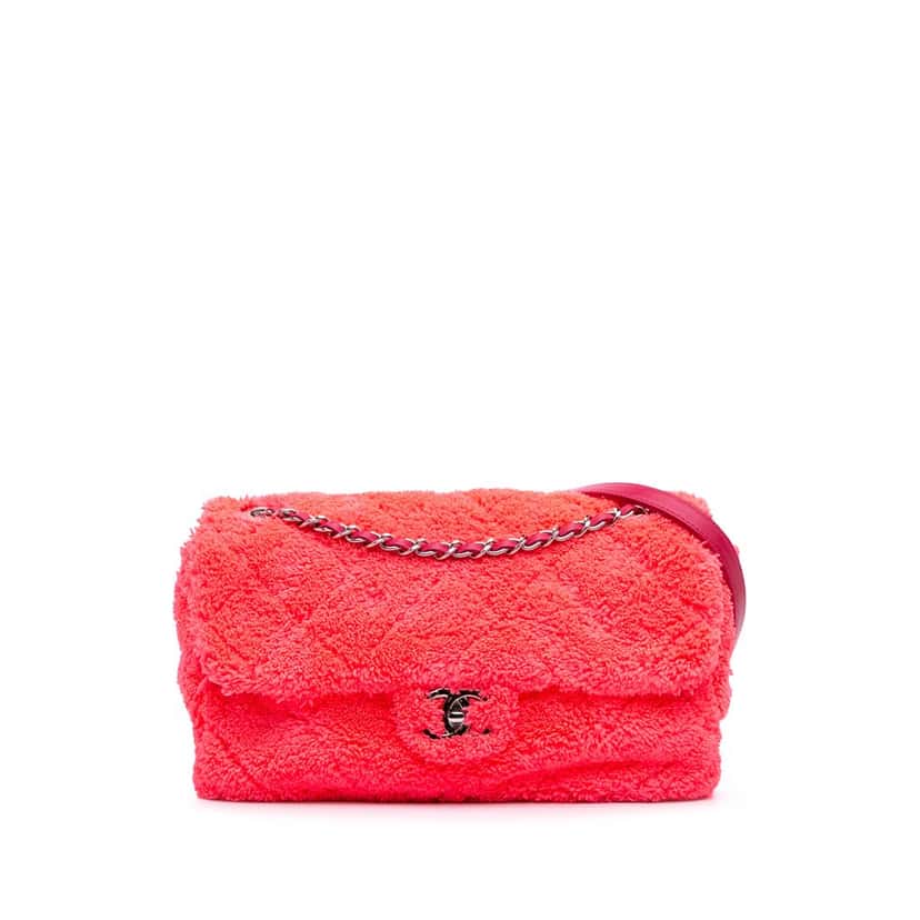 Chanel Medium Quilted Terry Cloth Coco Beach Flap Pink Cotton Good condition - Front View