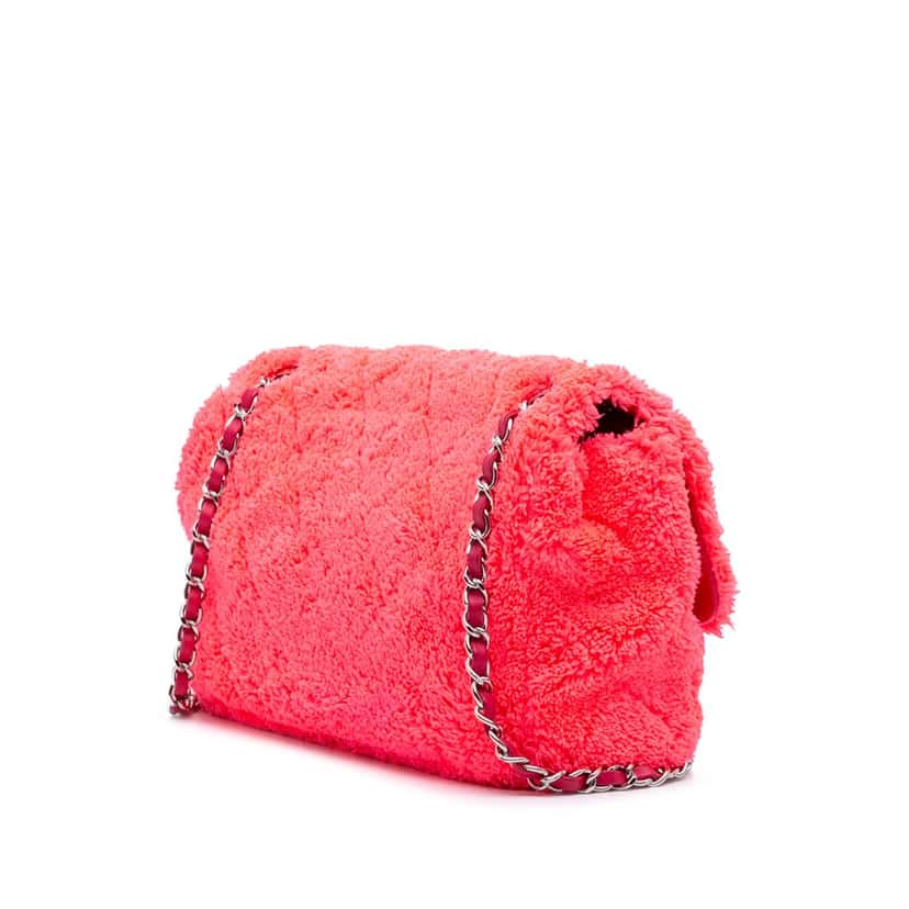 Chanel Medium Quilted Terry Cloth Coco Beach Flap Pink Cotton Good condition - Back View
