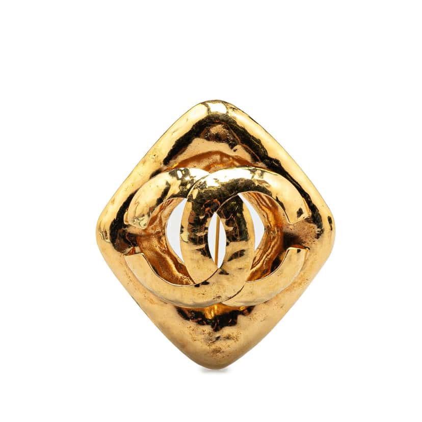 Chanel Gold Plated CC Rhombus Brooch Gold Metal Good condition - Front View