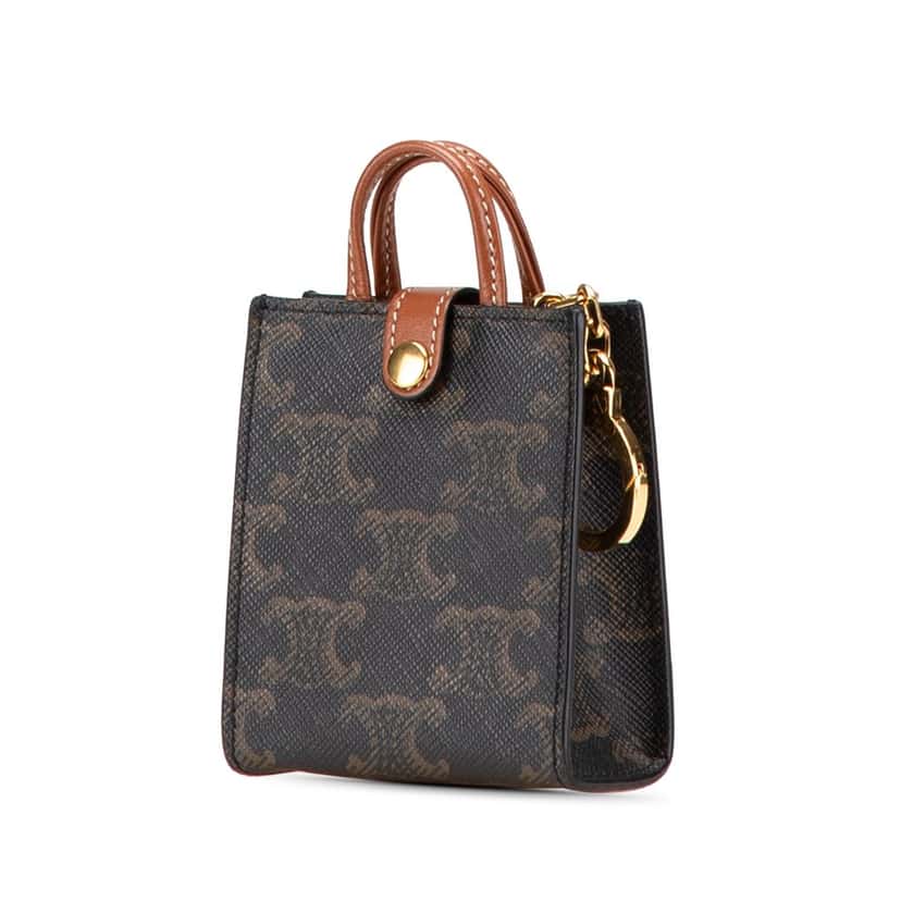 Celine Micro Triomphe Coated Canvas Vertical Cabas Bag Charm Brown Canvas Very good condition - Back View