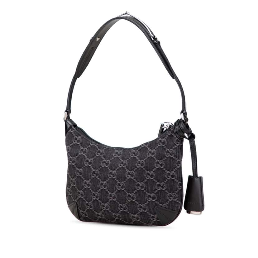Gucci Small GG Denim Horsebit Slim Hobo Black Denim Good condition - Back View