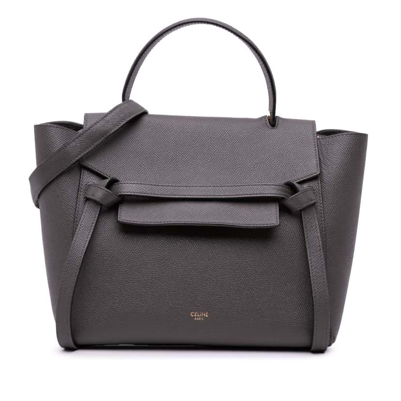 Celine Micro Grained Calfskin Belt Bag Grey Leather Fair condition - Front View