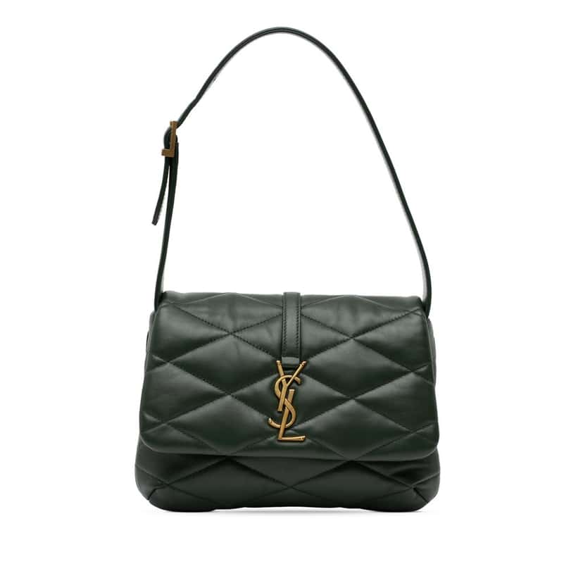 Saint Laurent Quilted Lambskin Le 57 Diamond Shoulder Bag Green Leather Good condition - Front View