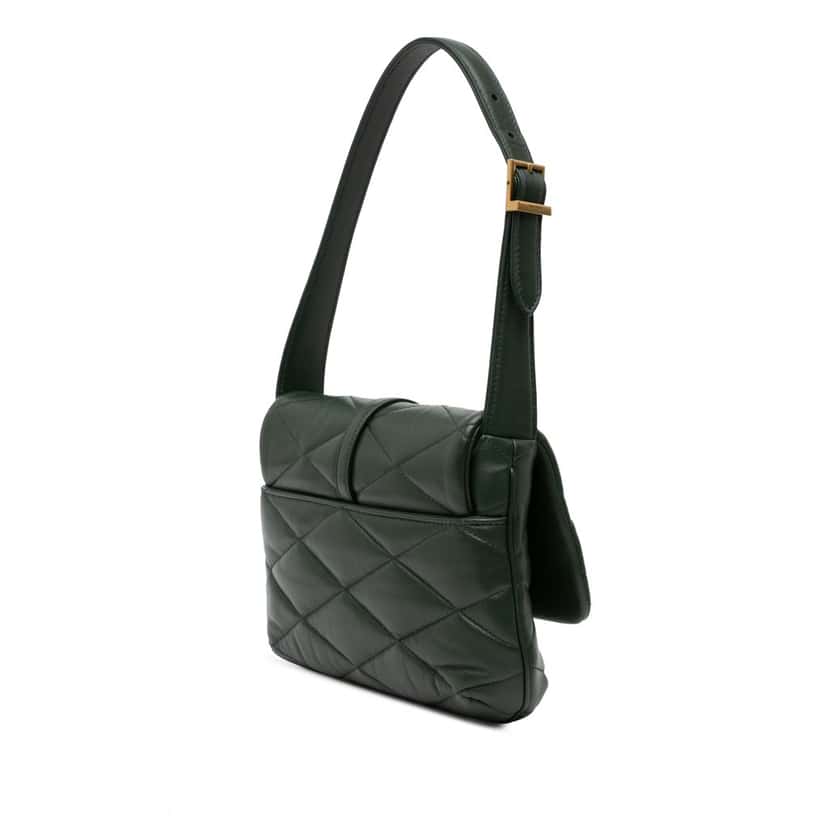 Saint Laurent Quilted Lambskin Le 57 Diamond Shoulder Bag Green Leather Good condition - Back View