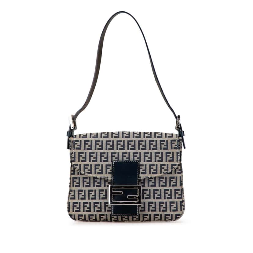 Fendi Zucchino Canvas Flap Shoulder Bag Grey Canvas Good condition - Front View