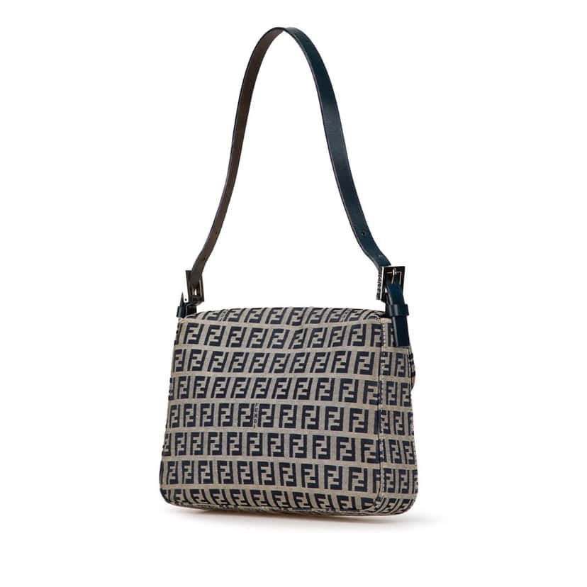 Fendi Zucchino Canvas Flap Shoulder Bag Grey Canvas Good condition - Back View