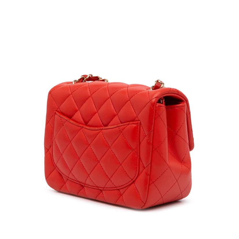Chanel Mini Square Classic Lambskin Single Flap Red Leather Good condition - Back View