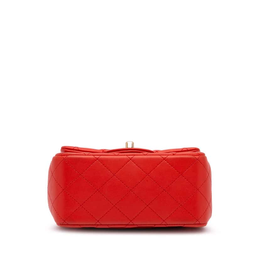 Chanel Mini Square Classic Lambskin Single Flap Red Leather Good condition - Inside View