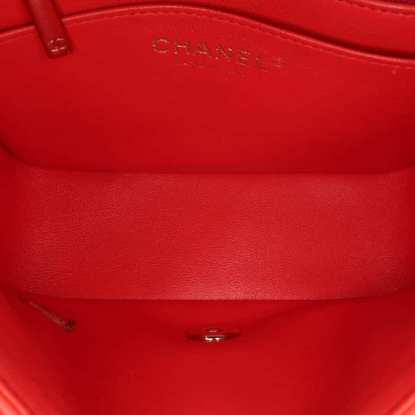 Chanel Mini Square Classic Lambskin Single Flap Red Leather Good condition - Model View