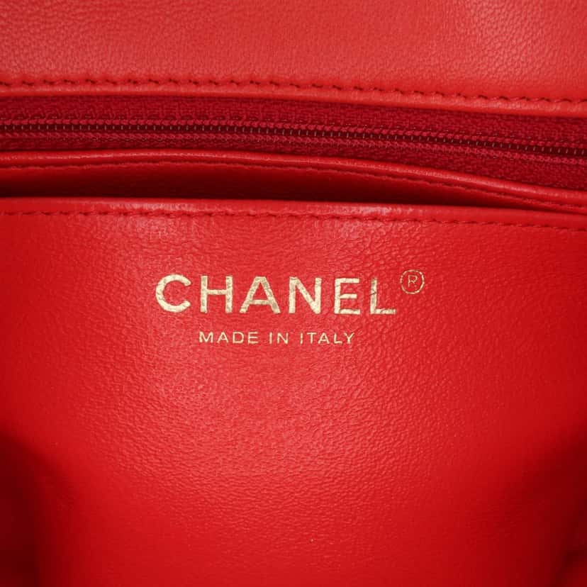 Chanel Mini Square Classic Lambskin Single Flap Red Leather Good condition - Box View