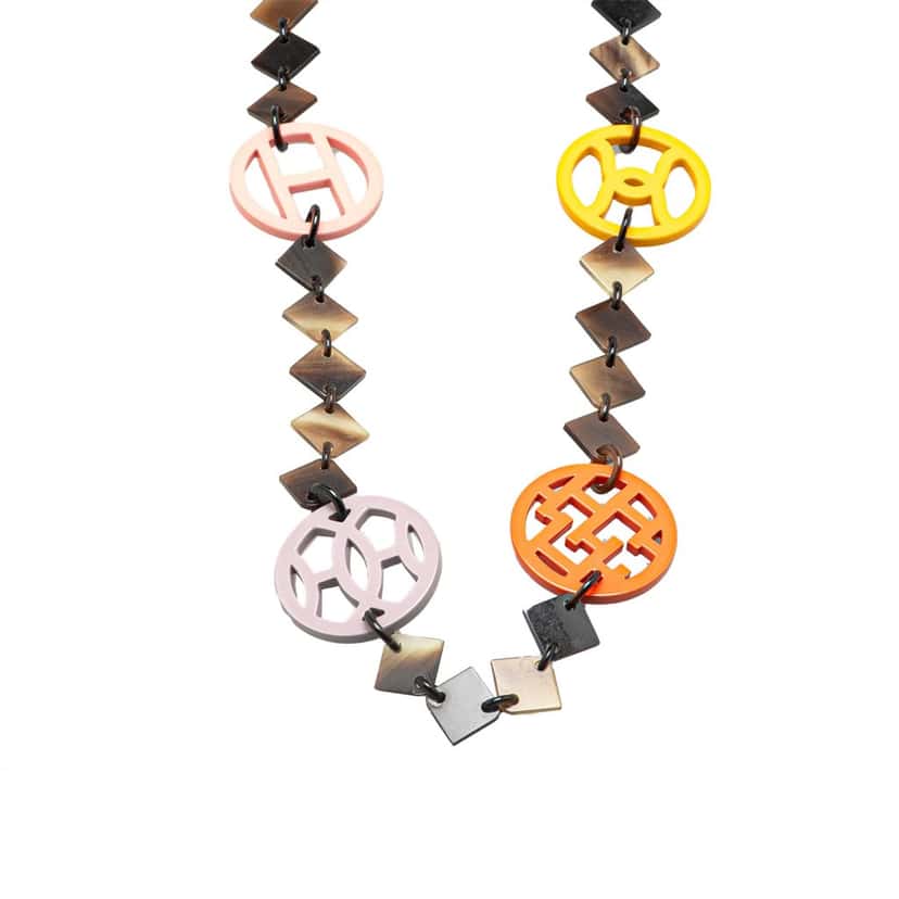 Hermès Buffalo Horn and Lacquer Lena Necklace Brown Good condition - Front View