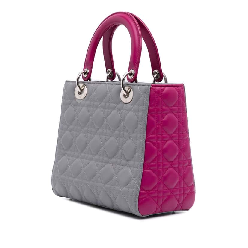 Dior Medium Bicolor Lambskin Cannage Lady Dior Grey Leather Good condition - Back View