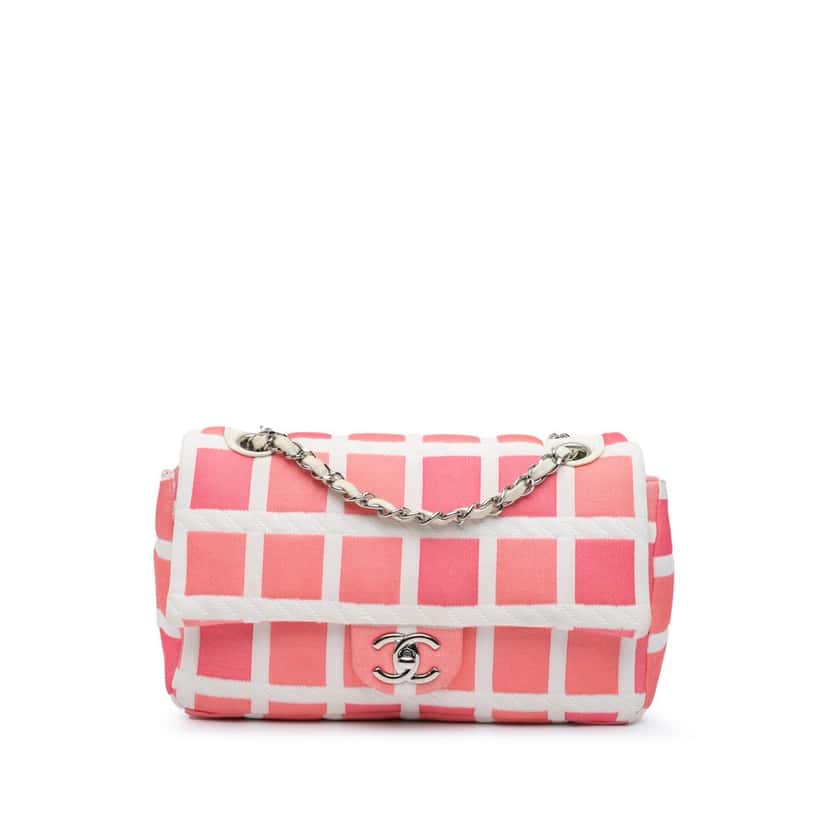 Chanel Medium Jersey Grid Single Flap Pink Cotton Good condition - Front View