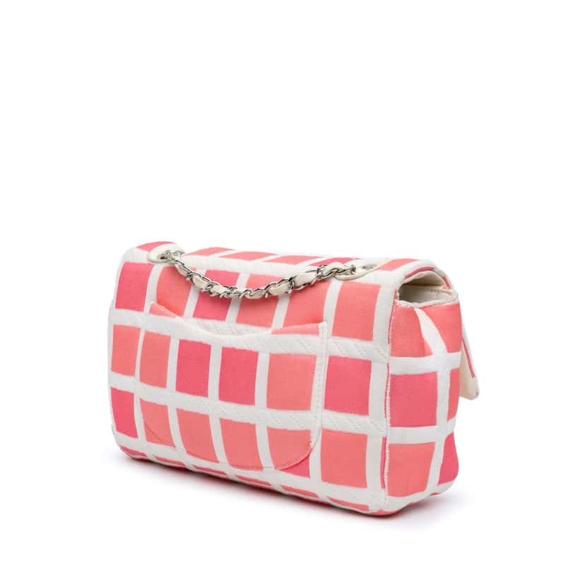 Chanel Medium Jersey Grid Single Flap Pink Cotton Good condition - Back View