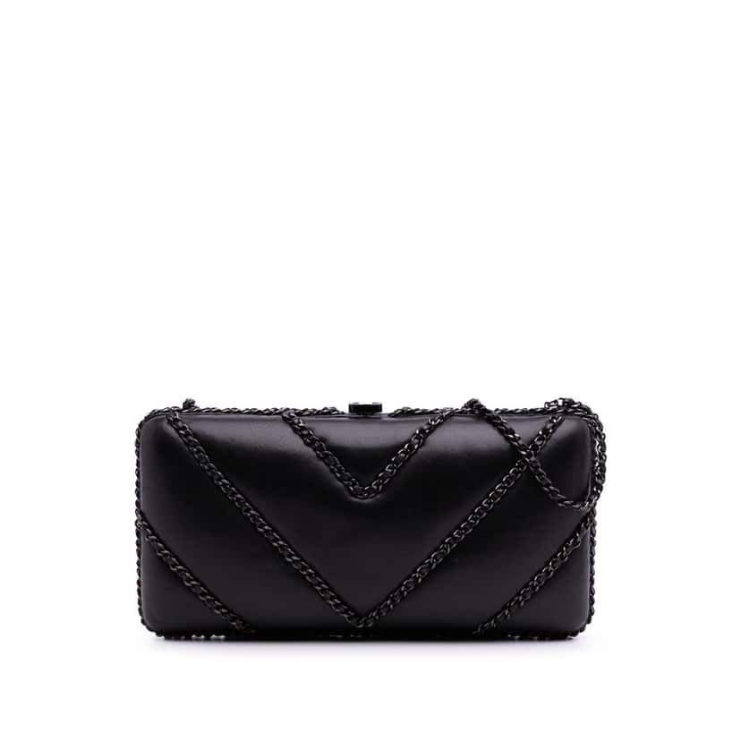 Chanel Chevron Lambskin Chain Around Clutch on Chain Black Leather Good condition - Front View