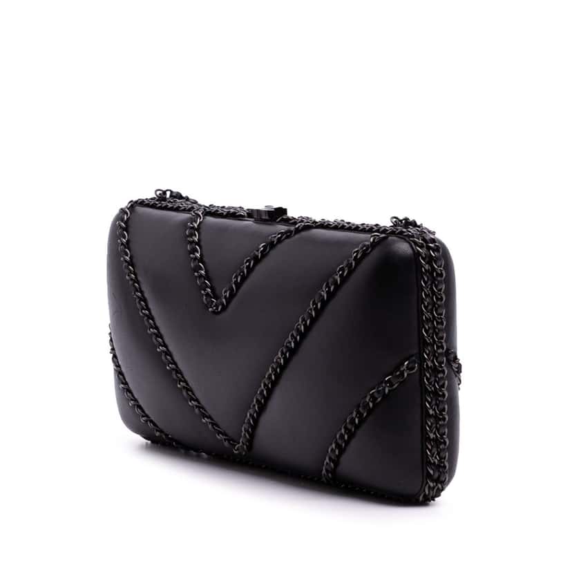 Chanel Chevron Lambskin Chain Around Clutch on Chain Black Leather Good condition - Back View