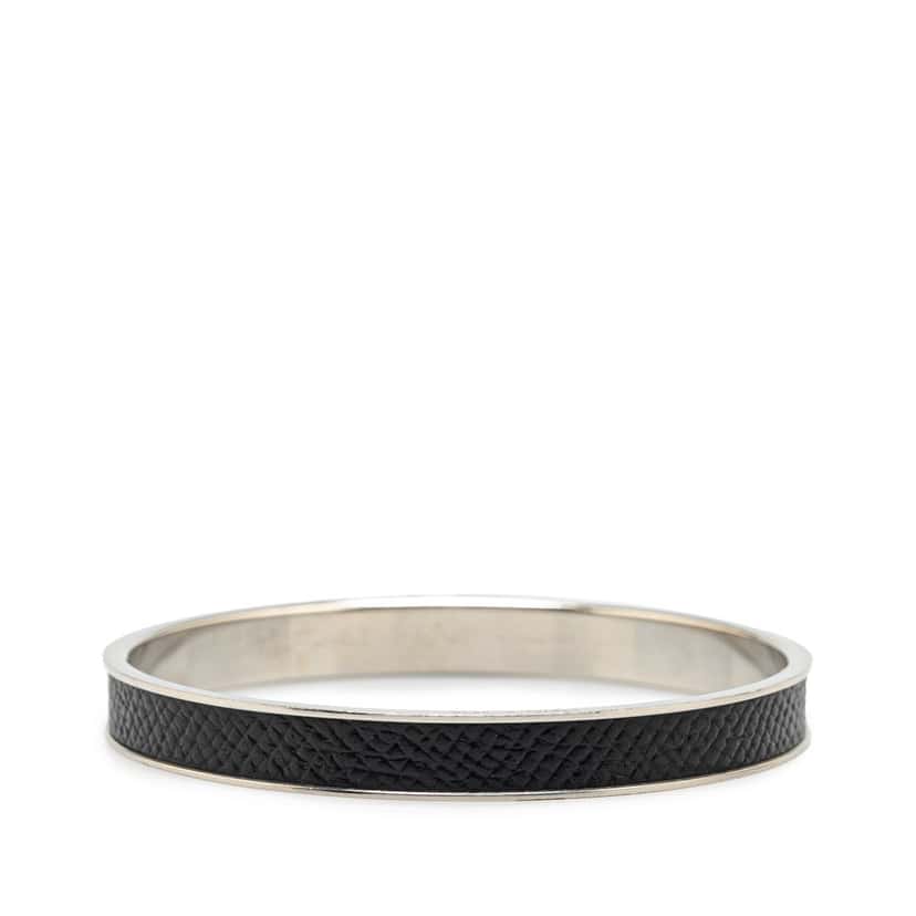 Hermès Leather Kelly Cadena Lock Bangle Bracelet Black Leather Good condition - Inside View