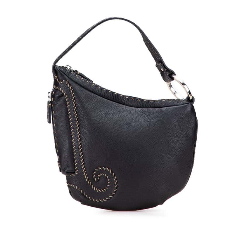 Fendi Leather Selleria Oyster Hobo Black Leather Good condition - Front View