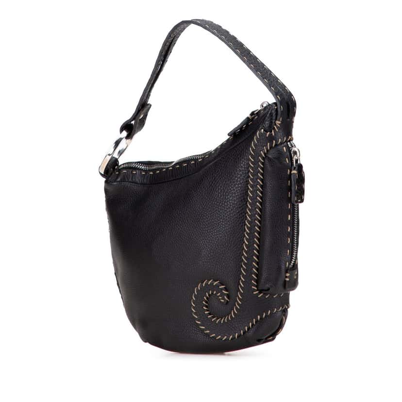 Fendi Leather Selleria Oyster Hobo Black Leather Good condition - Back View