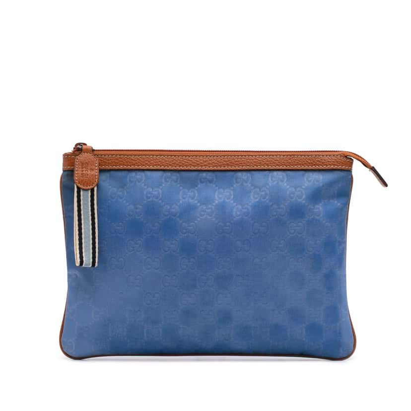 Gucci GG Nylon Top Zip Clutch Blue Good condition - Front View