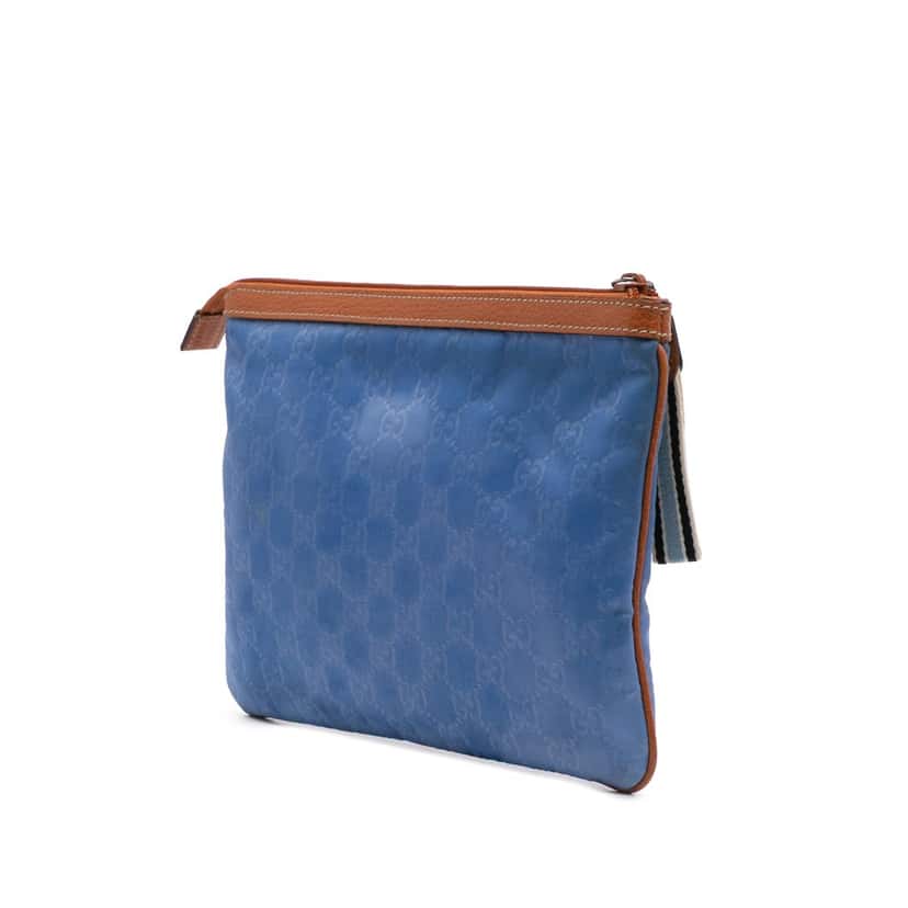 Gucci GG Nylon Top Zip Clutch Blue Good condition - Back View