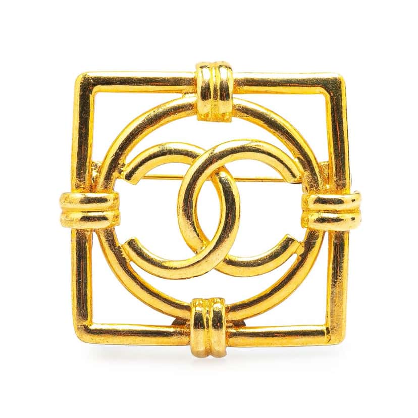 Chanel Gold Plated CC Square Lock Brooch Gold Metal Good condition - Front View