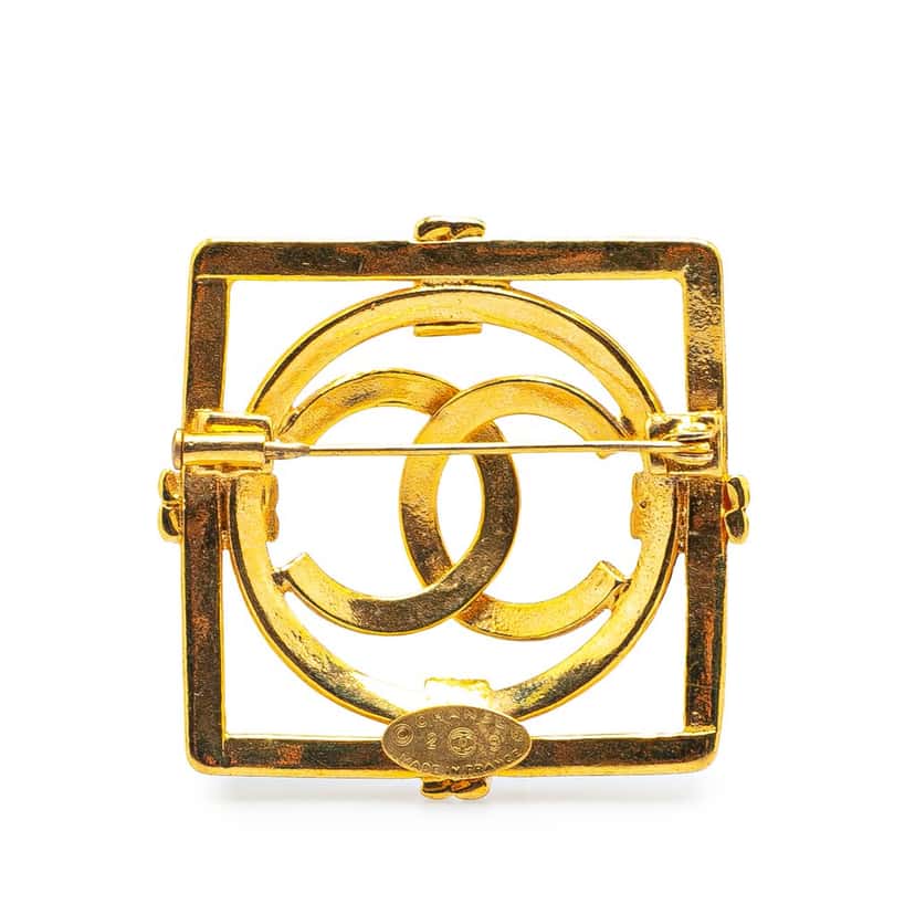 Chanel Gold Plated CC Square Lock Brooch Gold Metal Good condition - Back View