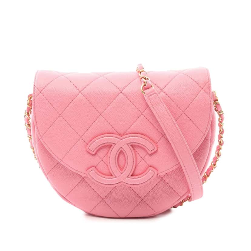 Chanel Small CC Quilted Caviar Chain Flap Pink Leather Good condition - Front View