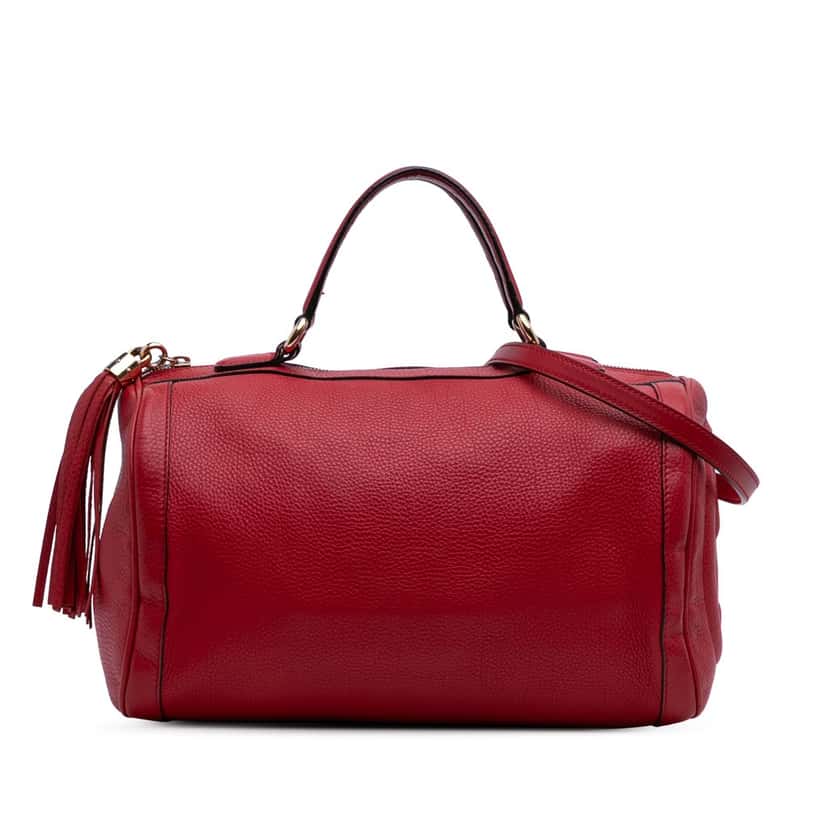 Gucci Medium Pebbled Calfskin Soho Boston Bag Red Leather Good condition - Front View