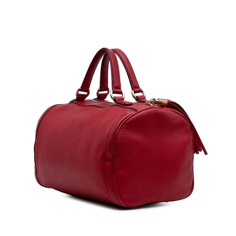 Gucci Medium Pebbled Calfskin Soho Boston Bag Red Leather Good condition - Back View