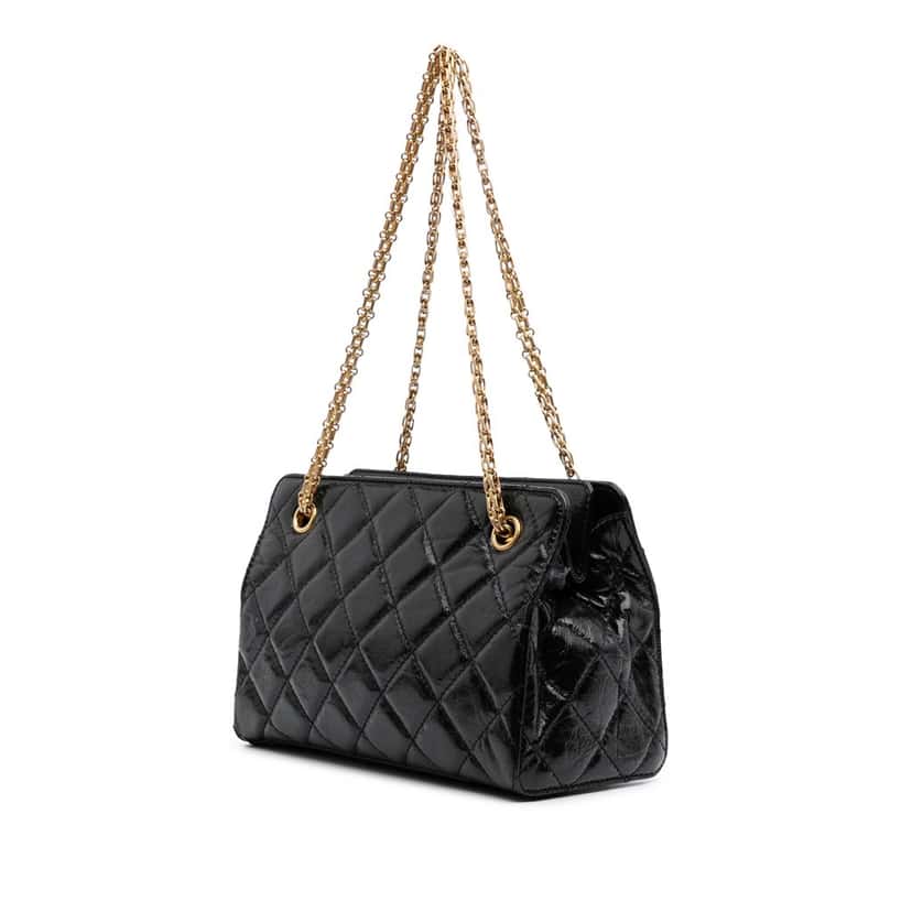 Chanel Reissue 2.55 Glazed Crackled Calfskin Shopping Bag Black Leather Good condition - Back View