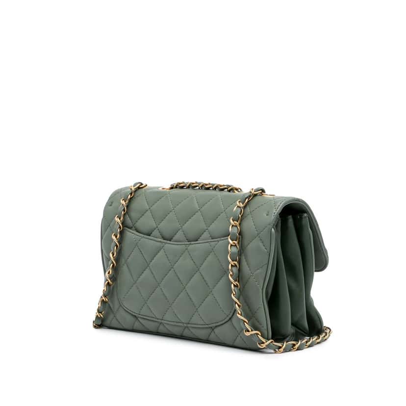 Chanel Medium Quilted Lambskin Daily Companion Flap Green Leather Good condition - Back View