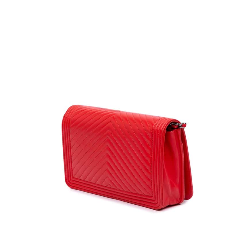 Chanel Chevron Calfskin Boy Wallet On Chain Red Leather Good condition - Back View