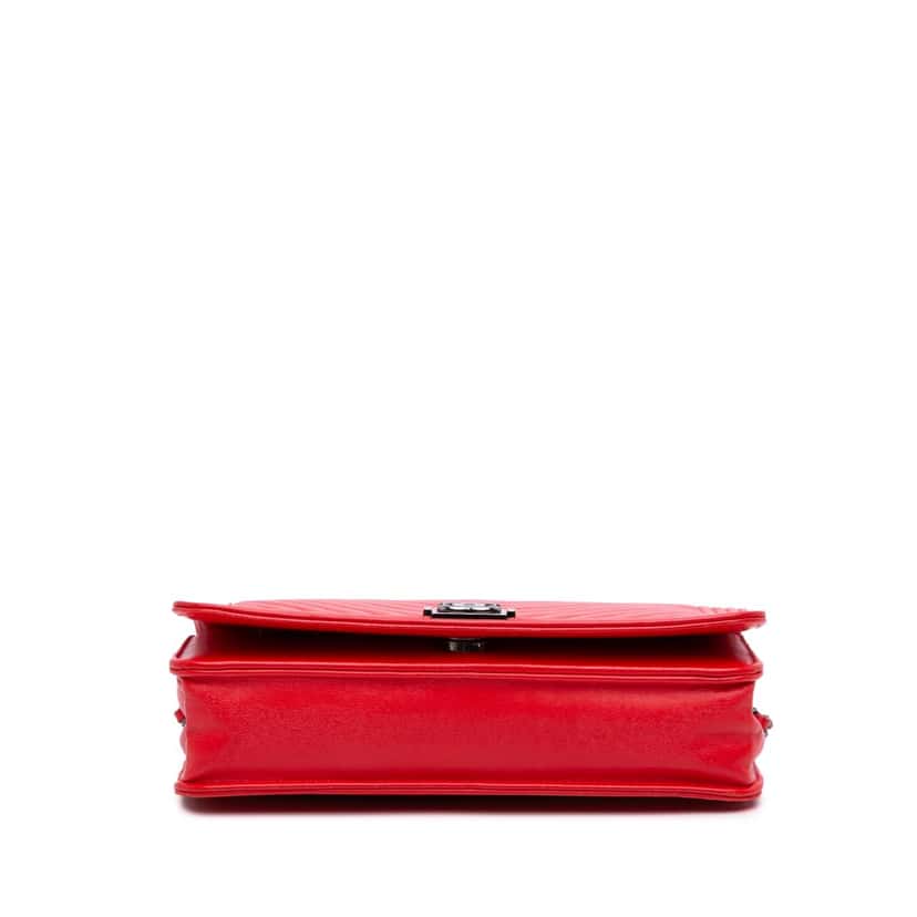 Chanel Chevron Calfskin Boy Wallet On Chain Red Leather Good condition - Inside View