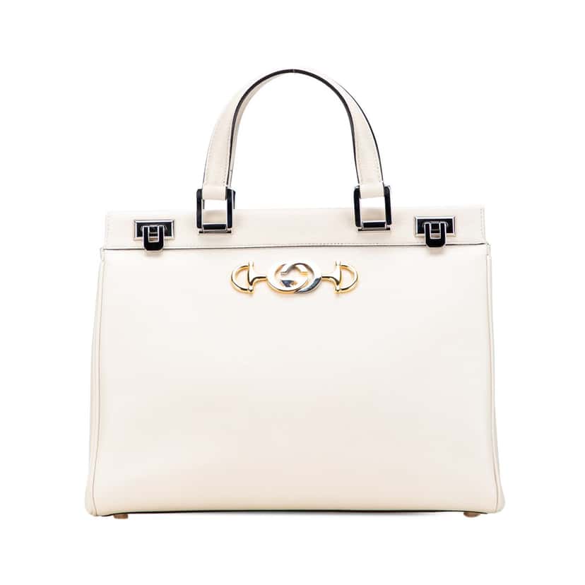 Gucci Medium Leather Zumi Top Handle Bag White Leather Good condition - Front View