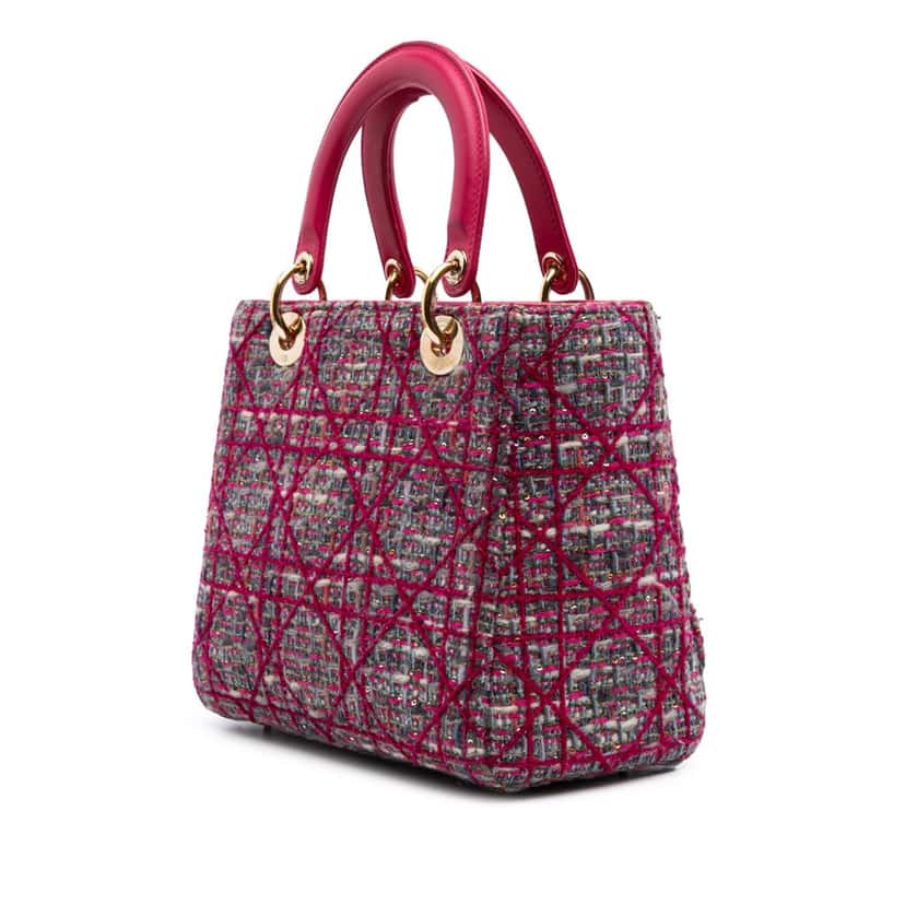 Dior Medium Tweed Macrocannage Lady Dior Pink Tweed Good condition - Back View