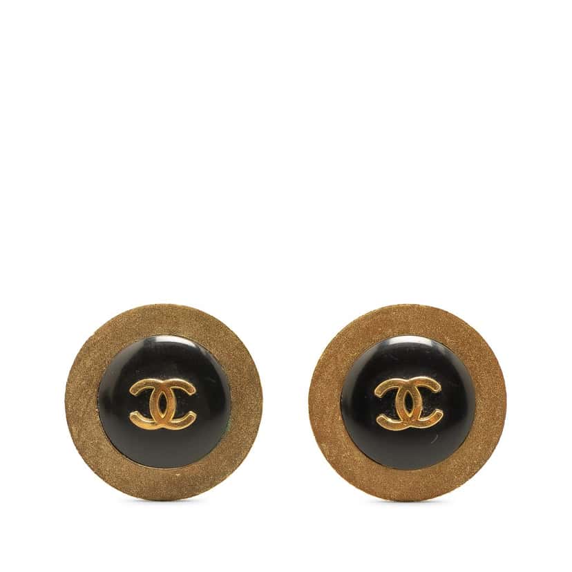 Chanel Gold Plated CC Button Clip On Earrings Gold Metal Good condition - Front View