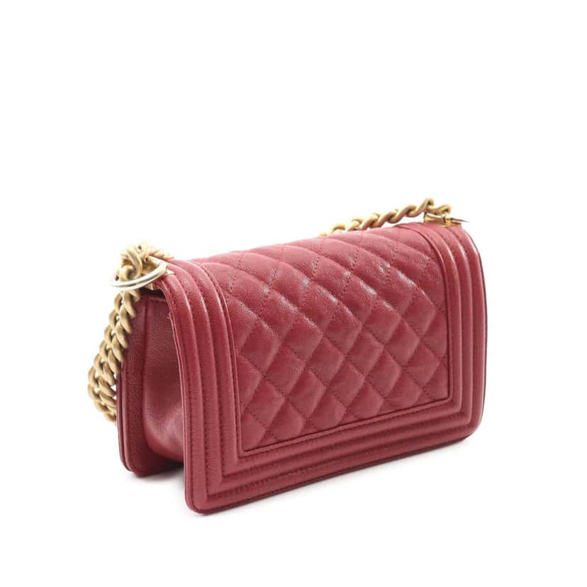 Chanel Small Quilted Caviar Boy Flap Red Leather Good condition - Back View