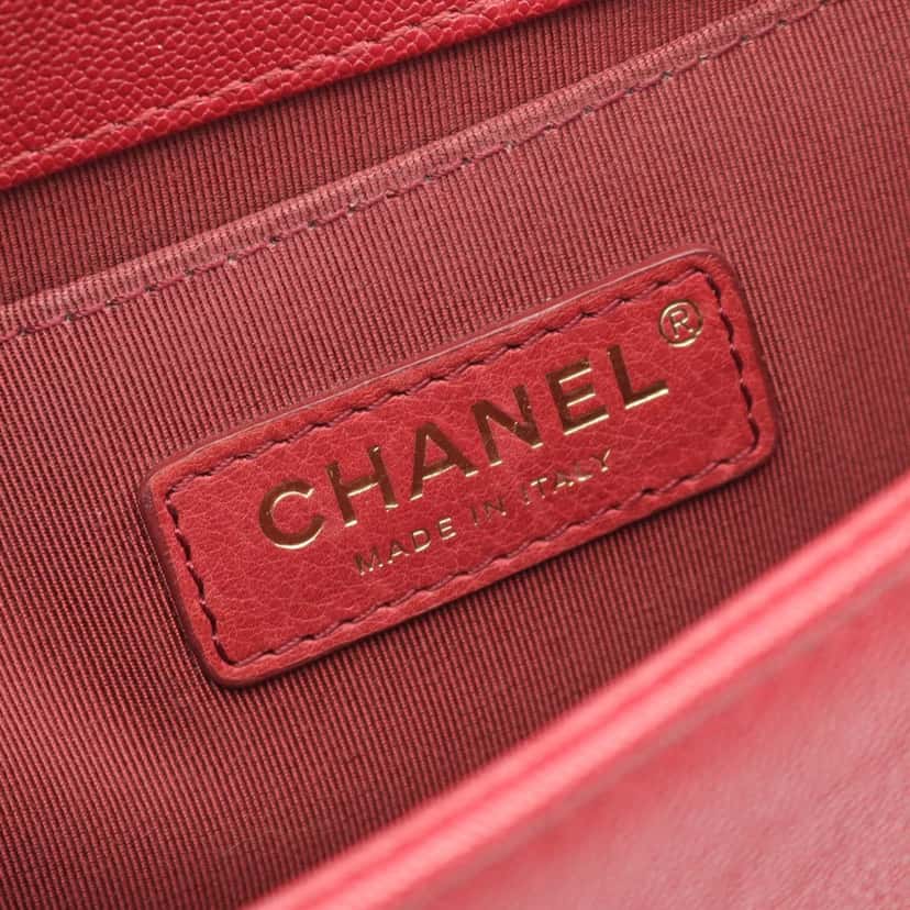 Chanel Small Quilted Caviar Boy Flap Red Leather Good condition - Model View