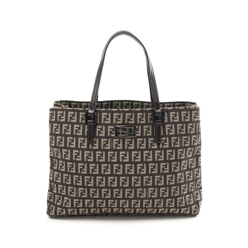 Fendi Small Zucchino Canvas Tote Brown Canvas Good condition - Front View