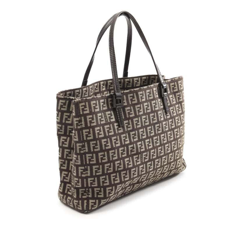 Fendi Small Zucchino Canvas Tote Brown Canvas Good condition - Back View