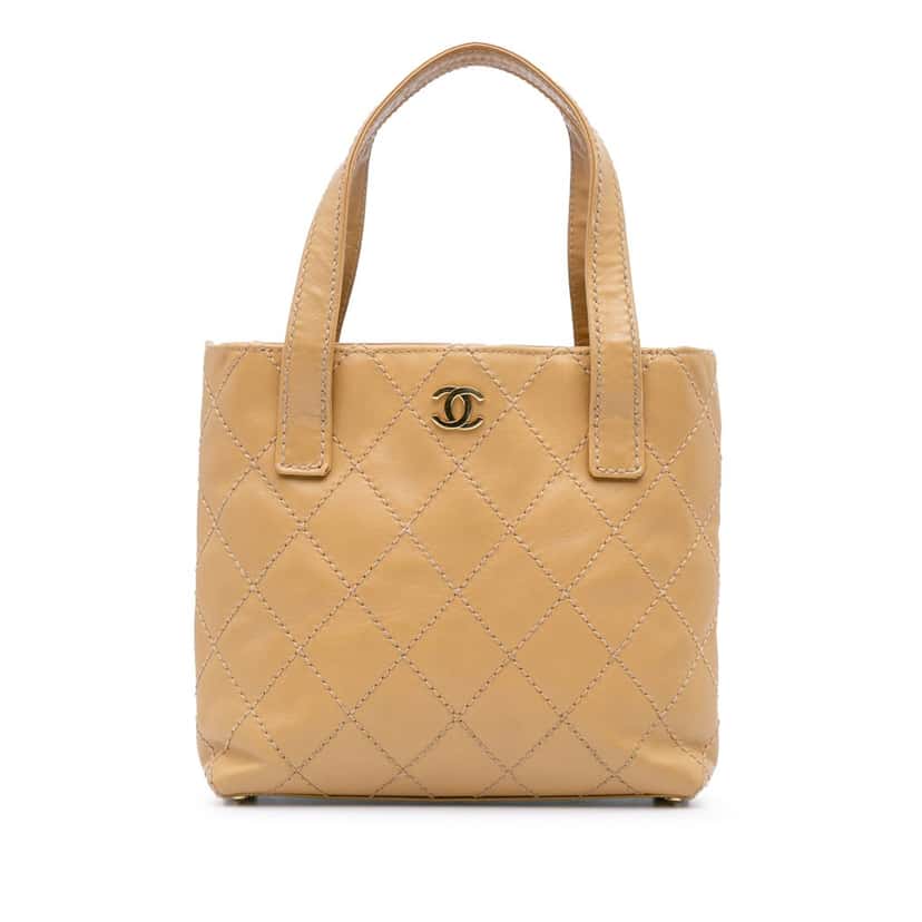 Chanel CC Wild Stitch Calfskin Handbag Brown Leather Good condition - Front View