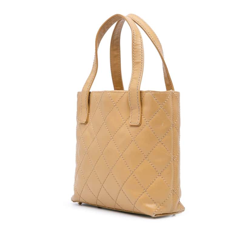 Chanel CC Wild Stitch Calfskin Handbag Brown Leather Good condition - Back View