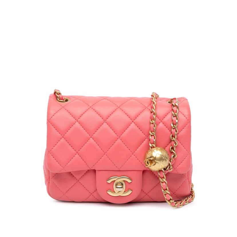 Chanel Mini Square Classic Lambskin Pearl Crush Single Flap Pink Leather Good condition - Front View