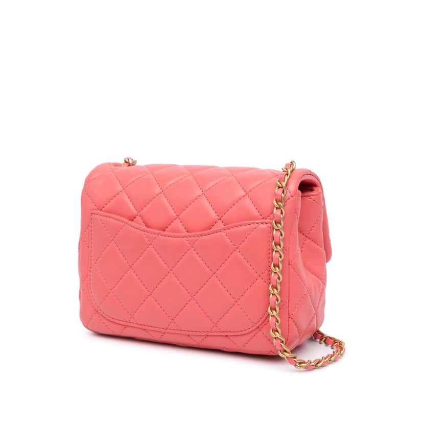 Chanel Mini Square Classic Lambskin Pearl Crush Single Flap Pink Leather Good condition - Back View