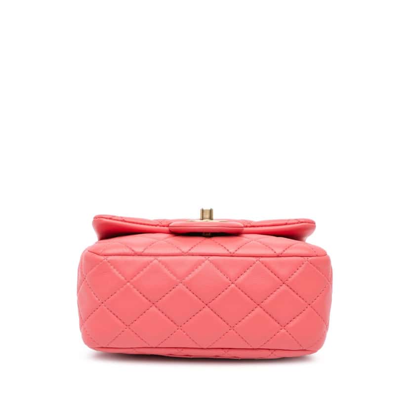 Chanel Mini Square Classic Lambskin Pearl Crush Single Flap Pink Leather Good condition - Inside View