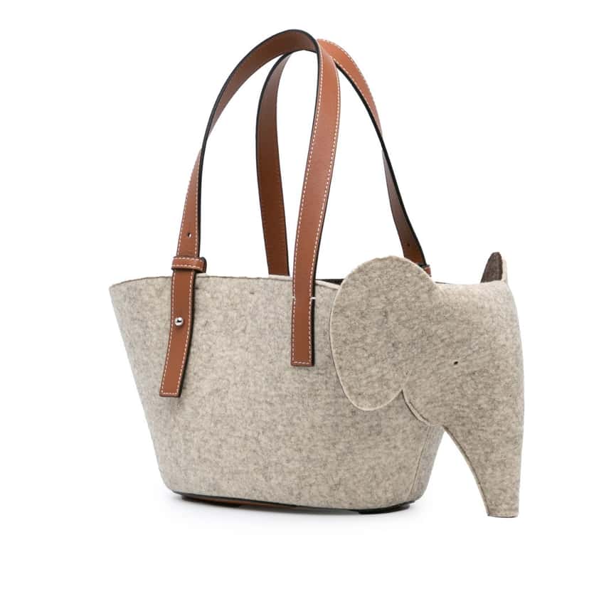 Loewe Small Felt Elephant Basket Tote Grey Wool Good condition - Back View
